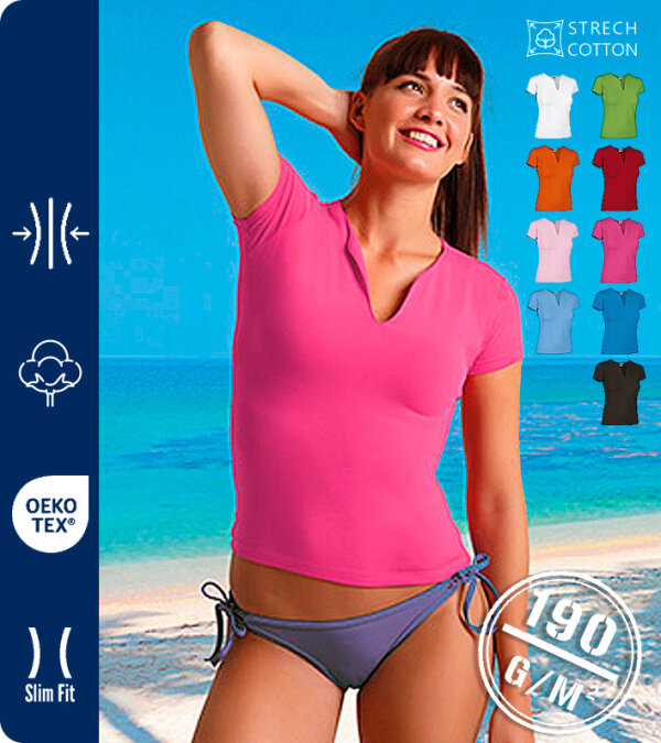 CAMISETA MUJER  CUELLO LAGRIMA TEJIDO EL&Aacute;STICO 190 Grms. VALENTO CANCUN