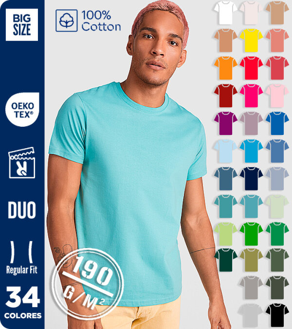 CAMISETA HOMBRE 100% ALGOD&Oacute;N MANGA CORTA 190 Grms. ROLY STAFFORD 6681