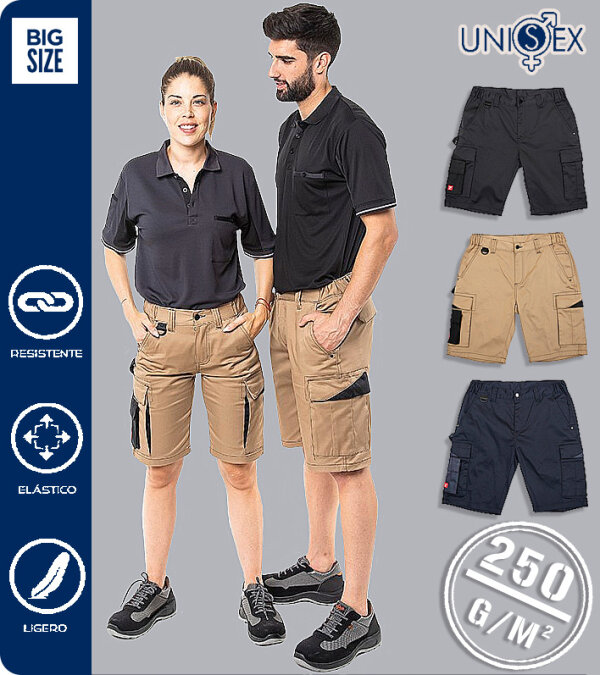BERMUDAS CARGO UNISEX TEJIDO  EL&Aacute;STICO INDIANA 250 Grms. TEXTIL-R 451