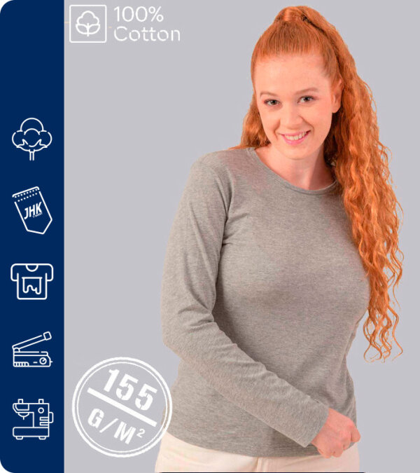 CAMISETA MANGA LARGA SIN PU&Ntilde;OS REGULAR LADY COMFORT LS -155 Grms. JHK  TSRL150LS
