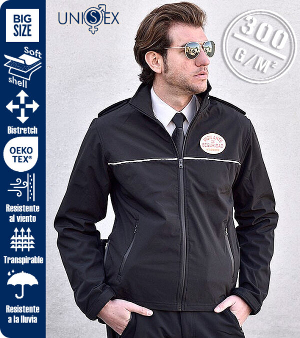 CAZADORA/CHAQUETA SECURITY  SOFTSHELL TEJIDO EL&Aacute;STICO 300 Grms. TEXTIL-R &Eacute;LITE 210