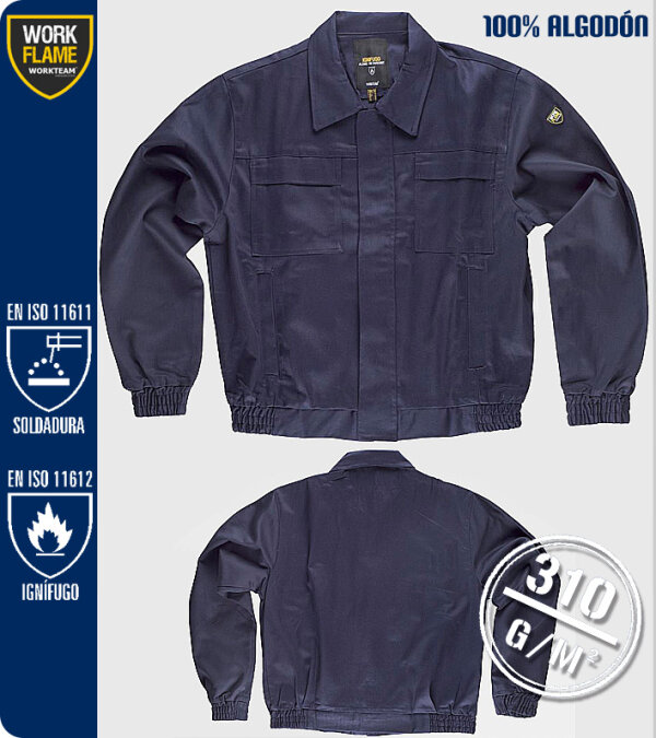 CAZADORA IGNIFUGA ALGOD&Oacute;N CUELLO CAMISERO 310 Grms WORKTEAM B1190