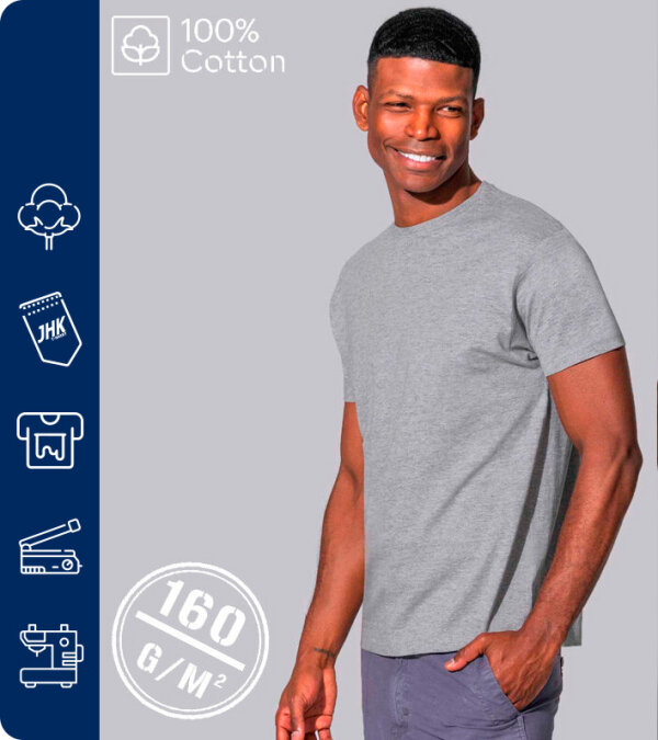 CAMISETA REGULAR COMBED 100% ALGOD&Oacute;N PEINADO 160 Grms. JHK TSR160COMB