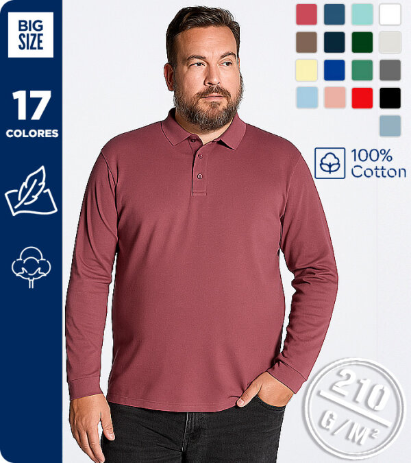 POLO 100% ALGOD&Oacute;N MANGA LARGA 210g MUKUA PL200UW/UC HOBART - BIG SIZE