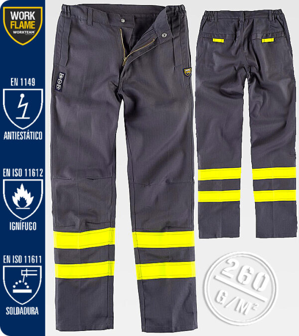 PANTAL&Oacute;N PARA SOLDADOR, IGN&Iacute;FUG0 Y ANTIEST&Aacute;TICO DE TRIPLE COSTURA 260 Grms WORKTEAM B1494