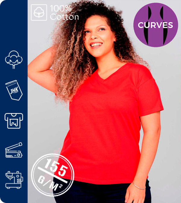 CAMISETA ALGOD&Oacute;N LADY CURVES V-NECK 155 Grms. JHK CURVSPICO