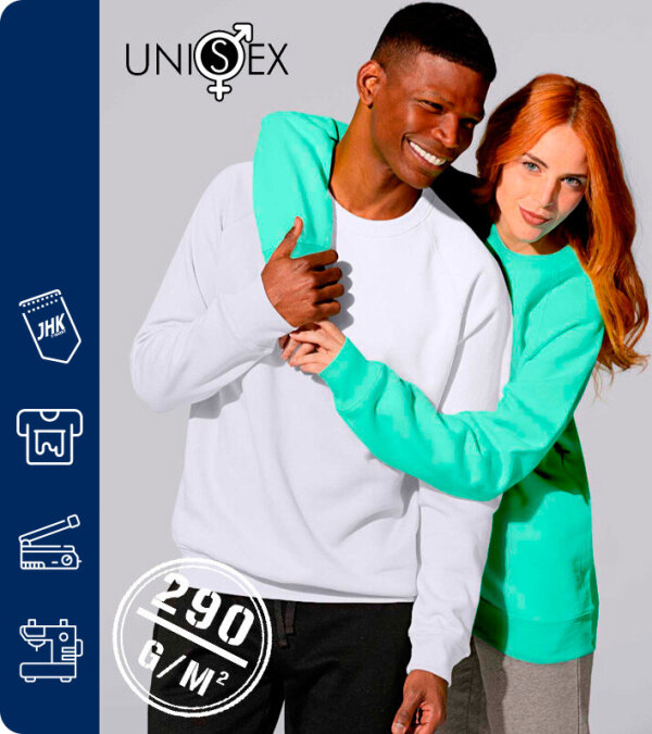 SUDADERA CL&Aacute;SICA UNISEX MANGA  RAGLAN 60% ALGOD&Oacute;N -JHK SWRARGL