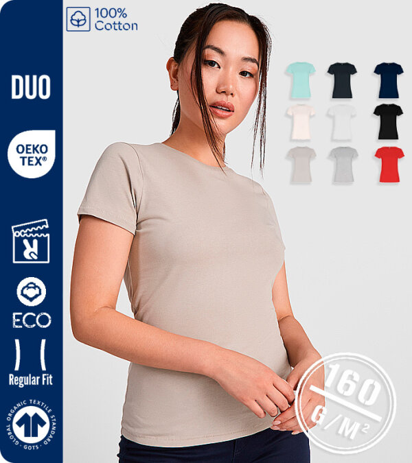CAMISETA MUJER MANGA CORTA ENTALLADA  100% ALGOD&Oacute;N ORG&Aacute;NICO  160 Grms. ROLY GOLDEN WOMAN 6696
