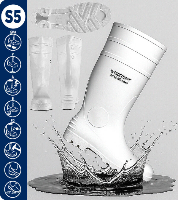 BOTA POCERA BLANCA NITRILO Y PVC PUNTERA Y PLANTILLA DE ACERO S5 WORKTEAM P2401
