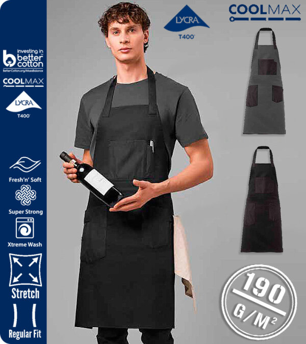 DELANTAL CON PETO 2 BOTONES Y BOLSILLO EN PECHO 80x90cm. 190Grms. CHALET PAYPER-PACK 5 Uds.