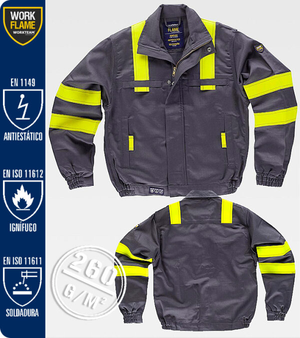 CAZADORA PARA SOLDADOR, IGN&Iacute;FUGA Y ANTIEST&Aacute;TICA DE TRIPLE COSTURA 260 Grms WORKTEAM B1194