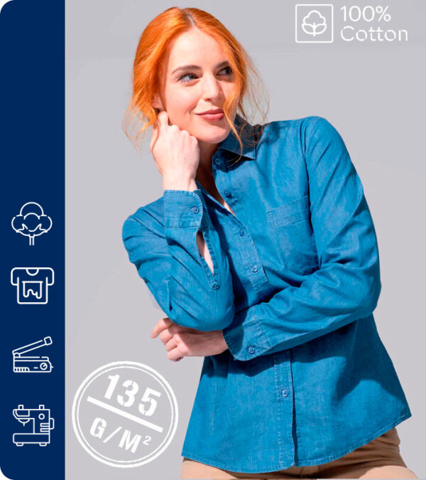 CAMISA MUJER MANGA LARGA  TEJIDO VAQUERO 100% ALGOD&Oacute;N TEXAS LADY 135Grms JHK SHLTEXAS