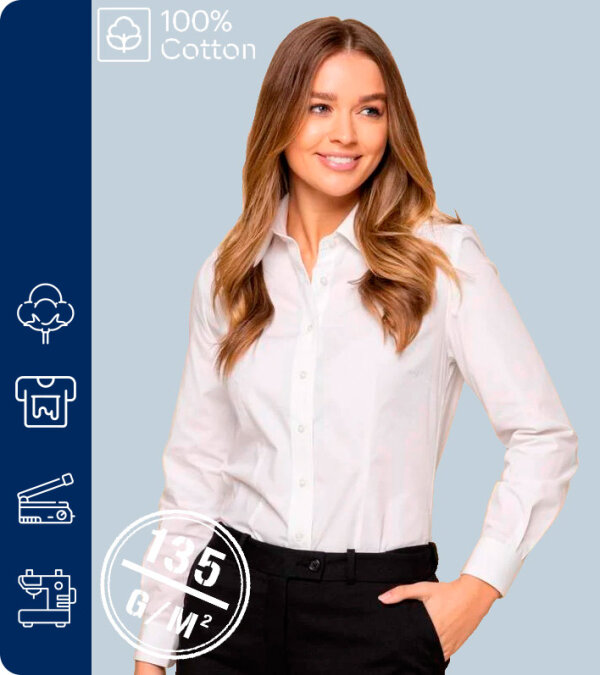 CAMISA MANGA LARGA MUJER 100% ALGOD&Oacute;N POPLIN -135Grms JHK SHRLPOP
