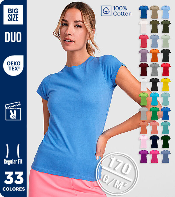 CAMISETA MUJER MANGA CORTA ENTALLADA 100% ALGOD&Oacute;N  170 Grms. ROLY CAPRI 6683