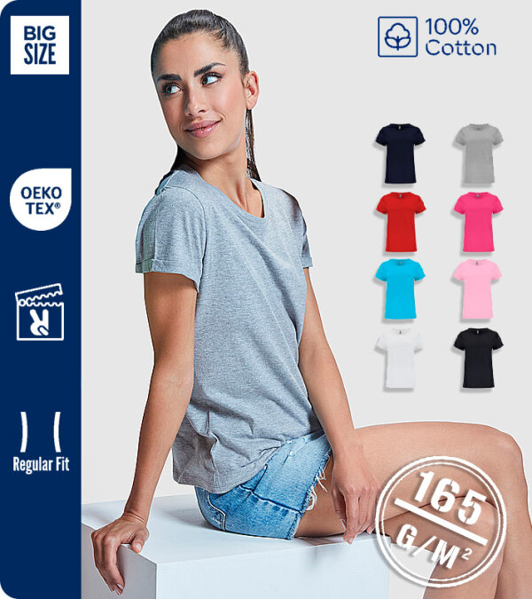 CAMISETA MUJER HOLGADA Y DOBLADILLO EN MANGA -100% ALGOD&Oacute;N MANGA CORTA 165 Grms. ROLY CIES 6643