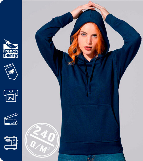 SUDADERA CAPUCHA MUJER FRENCH TERRY 60% ALGOD&Oacute;N 240 Grms. JHK SWULKNG240