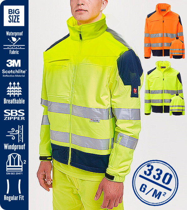 CHAQUETA ERGON&Oacute;MICA SOFT SHELL 330 Grms. BICOLOR ALTA VISIBILIDAD SCREEN PAYPER