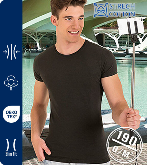 CAMISETA HOMBRE MANGA CORTA TEJIDO EL&Aacute;STICO CORTE AJUSTADO 190 Grms. VALENTO SAIGGON