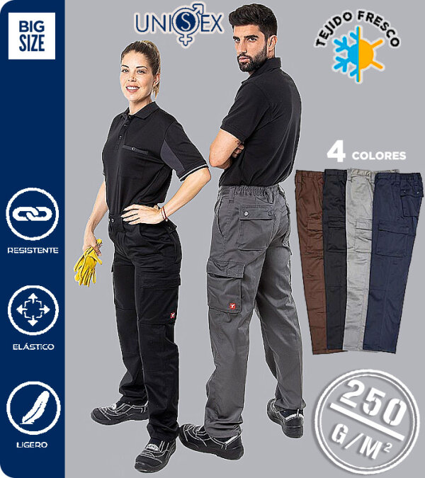 PANTAL&Oacute;N UNISEX ARIZONA TEJIDO EL&Aacute;STICO MULTIBOLSILLOS 250 Grms. TEXTIL-R 421