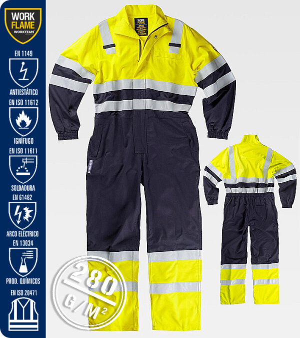BUZO IGN&Iacute;FUGO Y ANTIEST&Aacute;TICO CON PROTECCI&Oacute;N PARA SOLDADURA Y ARCO EL&Eacute;CTRICO DE ALTA VISIBILIDAD 280 Grms WORKTEAM C5091