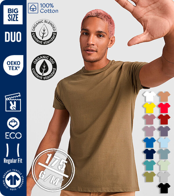 CAMISETA HOMBRE MANGA CORTA 100% ALGOD&Oacute;N ORG&Aacute;NICO 175 Grms. ROLY BREDA 6698