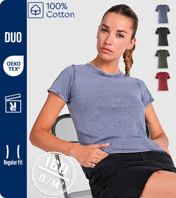 CAMISETA MUJER  EFECTO JEANS 100% ALGOD&Oacute;N MANGA CORTA 160 Grms. ROLY HUSKY WOMAN 6691