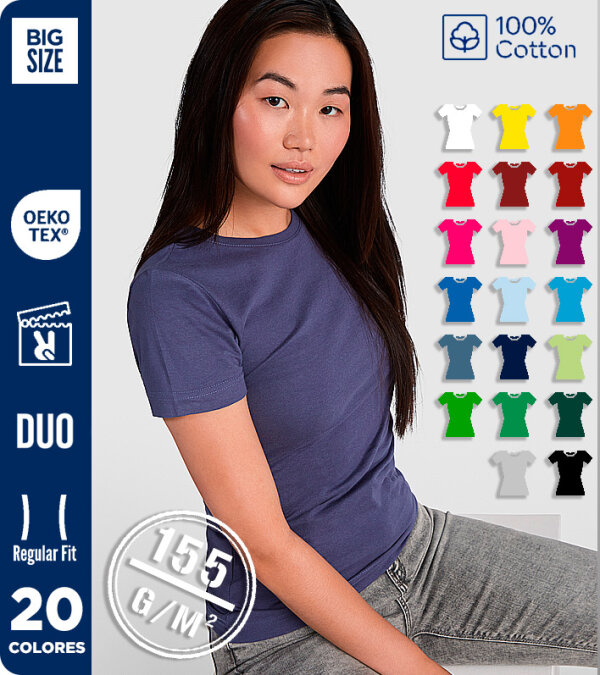 CAMISETA MUJER ENTALLADA 100% ALGOD&Oacute;N MANGA CORTA 155 Grms. ROLY JAMAICA 6627