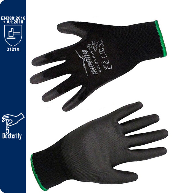 GUANTES POLI&Eacute;STER-POLIRUETANO 13G PULSE PU6 PAYPER. PACK 12 pares