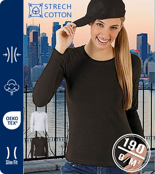 CAMISETA MUJER MANGA LARGA TEJIDO EL&Aacute;STICO CORTE AJUSTADO 190 Grms. VALENTO FUNKY