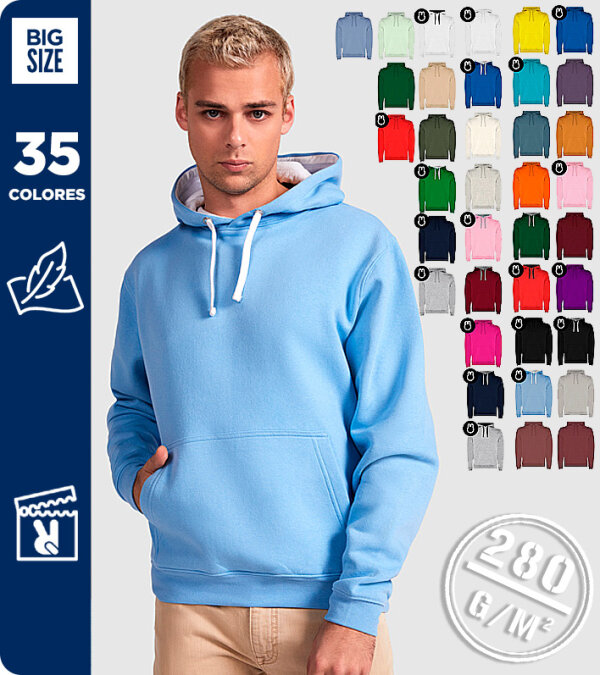 SUDADERA CAPUCHA HOMBRE 50% ALGOD&Oacute;N 280Grms. ROLY URBAN 1067