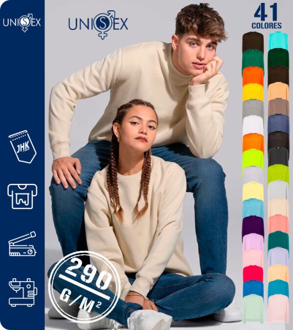 SUDADERA UNISEX CL&Aacute;SICA SWEATSHIRT  290Grms. JHK SWRA290