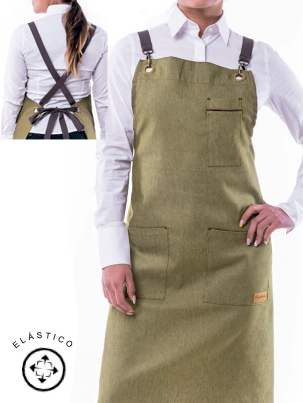 DELANTAL LARGO CON  PETO LAUREL TEXTIL-R