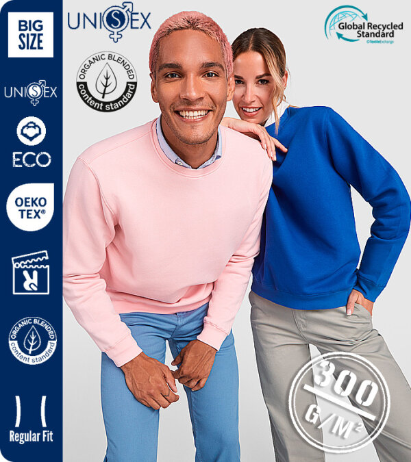 SUDADERA UNISEX EN ALGOD&Oacute;N ORG&Aacute;NICO Y POLI&Eacute;STER RECICLADO 300 Grms. ROLY BATIAN 1071