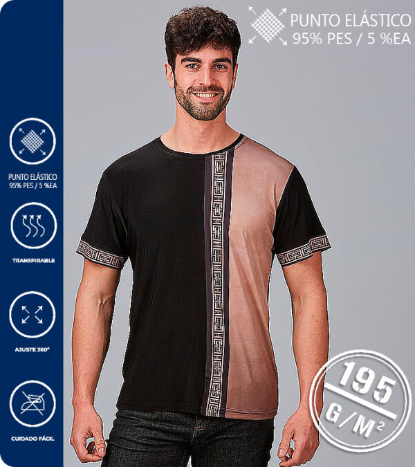 CAMISETA HOMBRE  ESTAMPADA TEJIDO PUNTO EL&Aacute;STICO BREZO 195 Grms. GARYS 850005