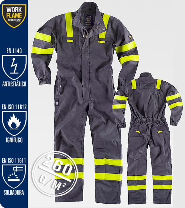 BUZO IGNIFUGO Y ANTIEST&Aacute;TICO CINTAS REFLECTANTES 260 Grms WORKTEAM C5094