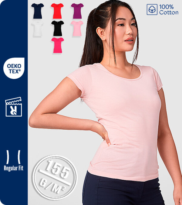 CAMISETA MUJER ENTALLADA  ESCOTE REDONDO 100% ALGOD&Oacute;N MANGA CORTA 155 Grms. ROLY GUADALUPE 6647