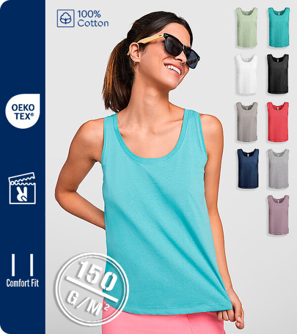 CAMISETA TIRANTES MUJER RECTA 100% ALGOD&Oacute;N 150 Grms. ROLY NARA 6536