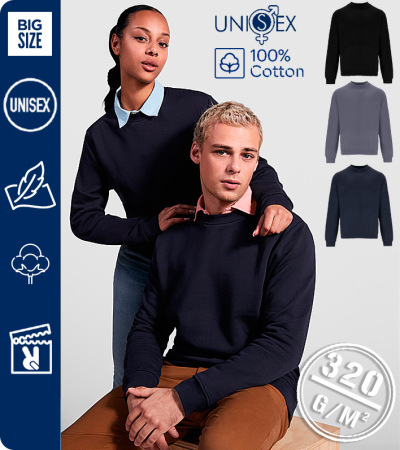 SUDADERA CL&Aacute;SICA UNISEX  100% ALGOD&Oacute;N 320Grms. ROLY TELENO 1117