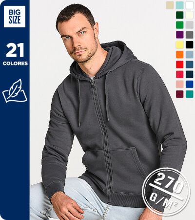 SUDADERA CAP. CREMALLERA ENTERA 60% ALGOD&Oacute;N - MUKUA SF270U BYRON