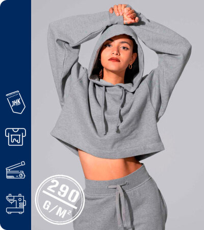 SUDADERA CROPPED OVERSIZE MUJER CON CAPUCHA 60% ALGOD&Oacute;N- JHK SWULCROP